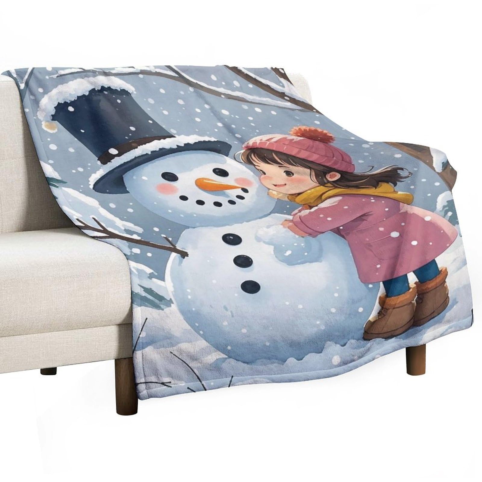 Couverture en flanelle bonhomme de neige 140x178 cm pour lit et canapé