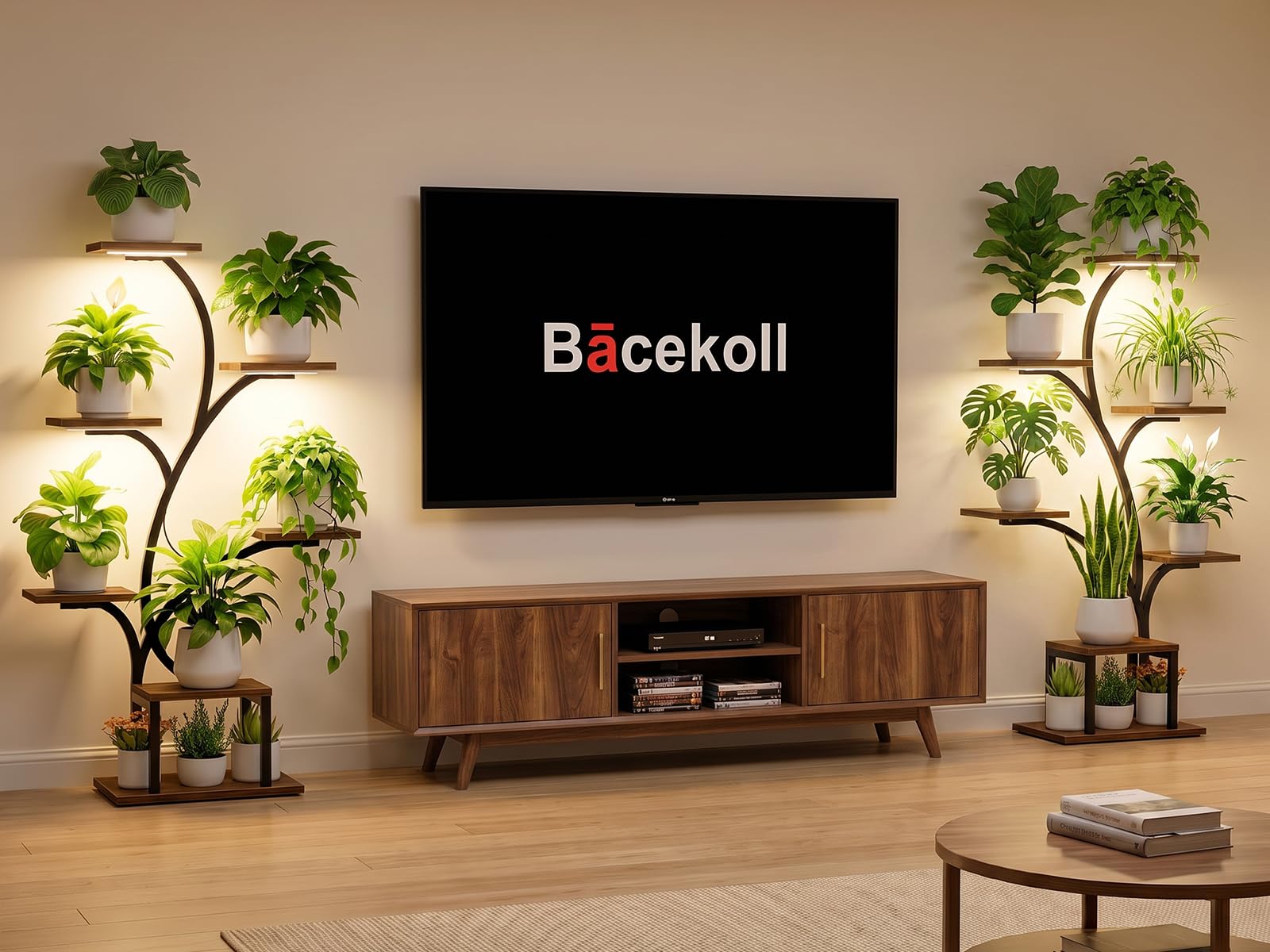 BACEKOLL Supporto per piante da interno con luci di crescita, scaffale per piante da interno a 7 livelli, supporto per piante da interno da 124,5 cm, per piante da interno, mensole in metallo, a forma