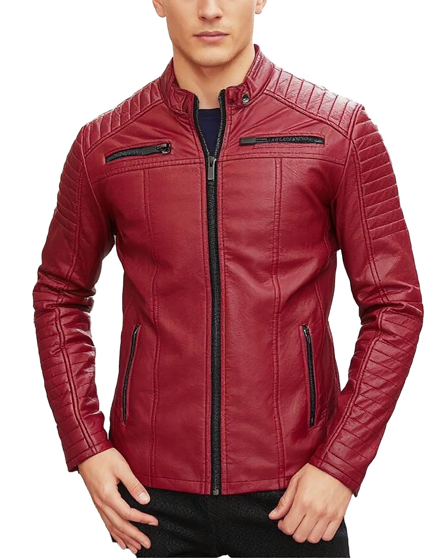Black Leather Jacket Men - Black Real Lambskin Mens Motorcycle Jacket