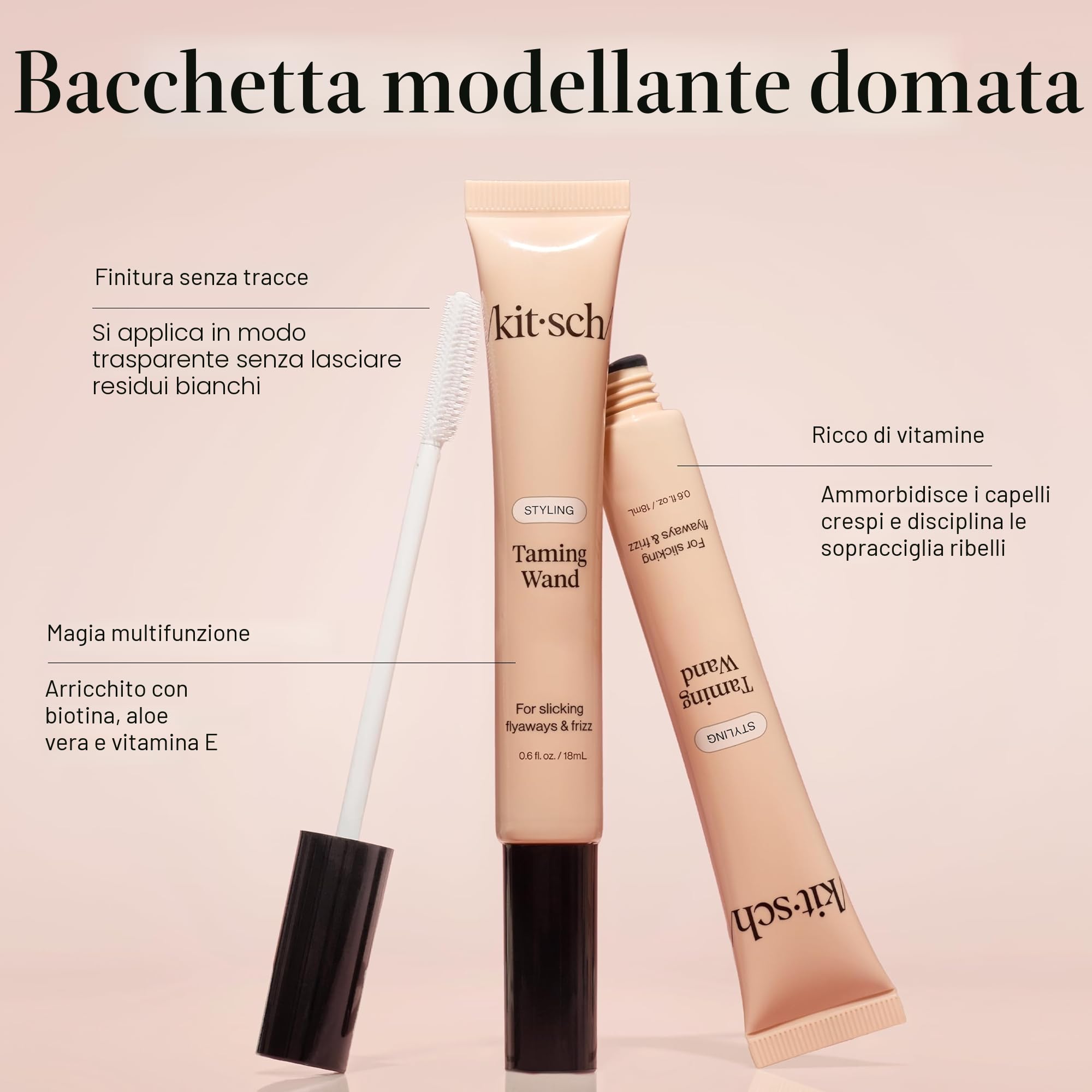 Kitsch Fly Away Stick per hair - Spazzola per la Gestione del Capelli con Biotinio, Aloevera & Vitamina E - Mascara Idrolia Claria per hair - Finimento Leggero per i Contorni Capelluti - 18 ml