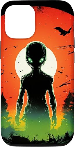 iPhone 14 Pro Cute Green Alien Head UFO Space Face  Alien Case