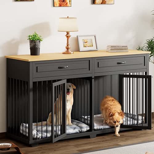 Lovinouse Furniture Style Dog Crate with Double Room, 73 Inch