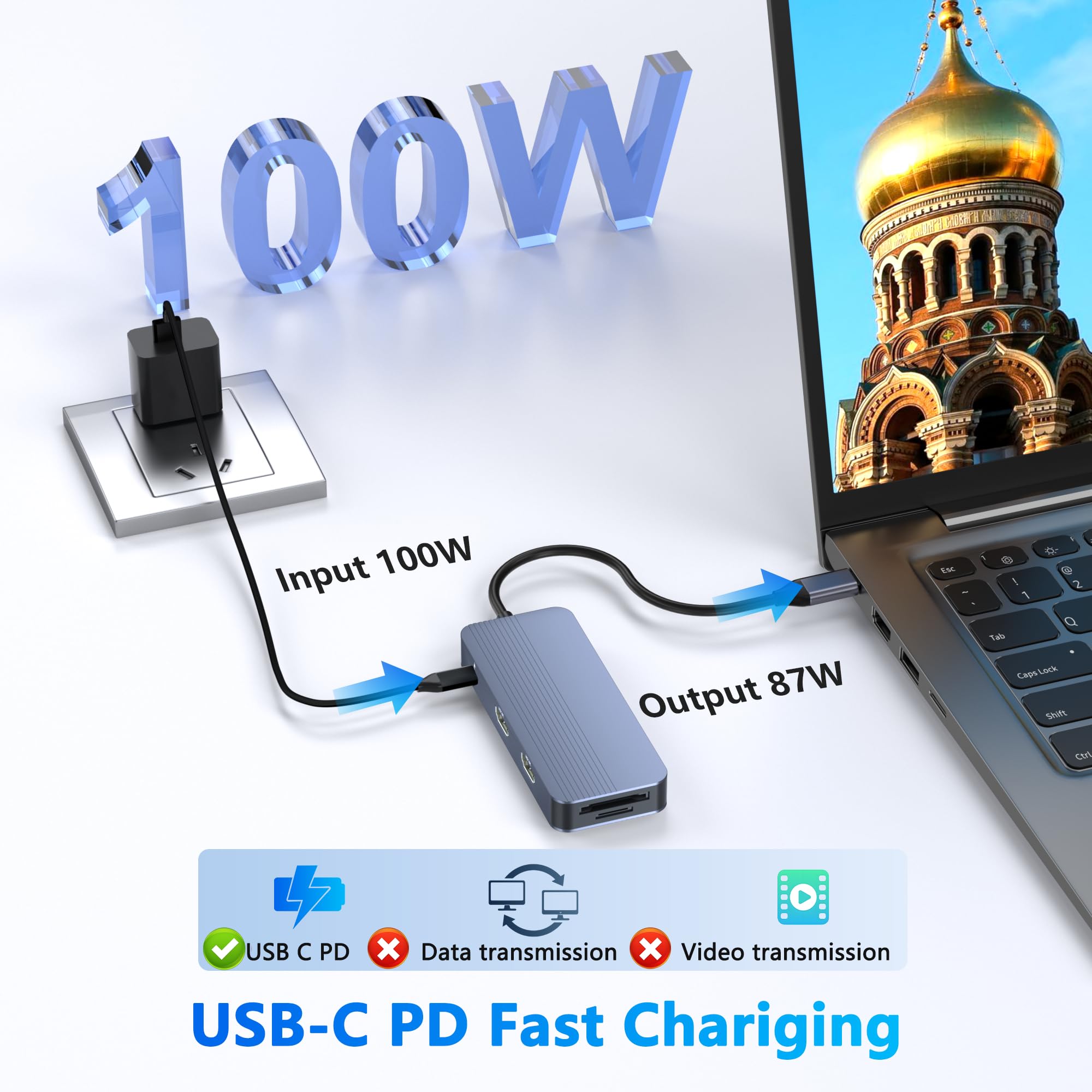 Podwójna stacja dokująca USB C HDMI, 4K @ 60 Hz 8 w 1, podwójny monitor do laptopa Mac/Dell/HP, rozdzielacz HDMI do dwóch monitorów, podwójny adapter HDTV USB C Hub