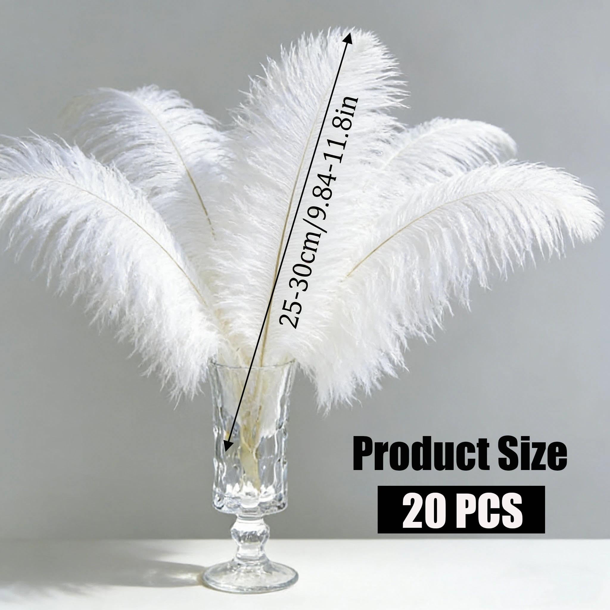 Lot de 20 grandes plumes d’autruche blanches naturelles 25-30 cm, plumes duveteuses pour mariage, centre de table, bouquet floral, décoration sapin de Noël, artisanat DIY
