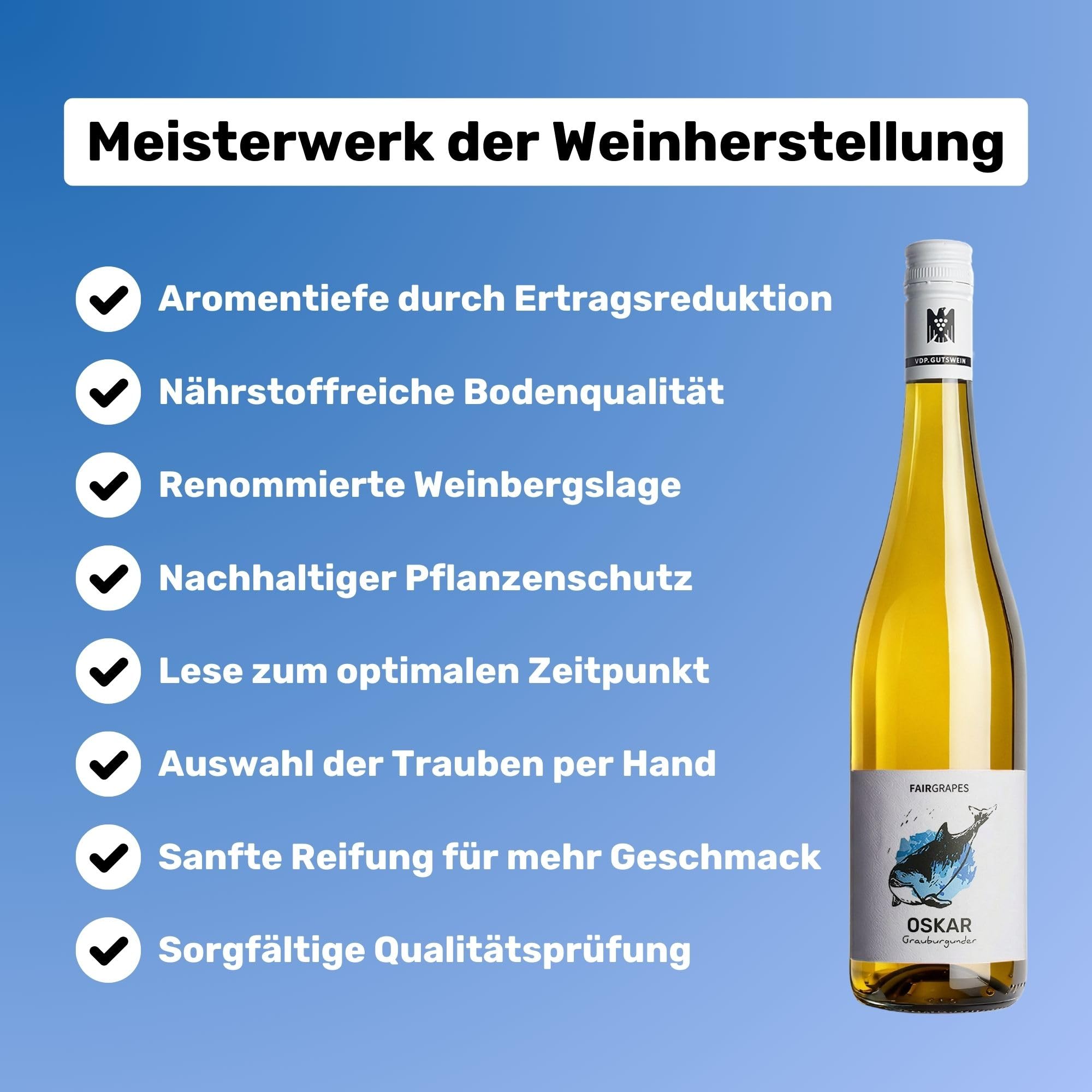 FairGrapes Grauburgunder »Oskar« | 91 Punkte Falstaff | VDP.Gutswein | Weißwein Trocken | Honigmelone & Nüsse | Geschenkidee (6 x 0.75 l)