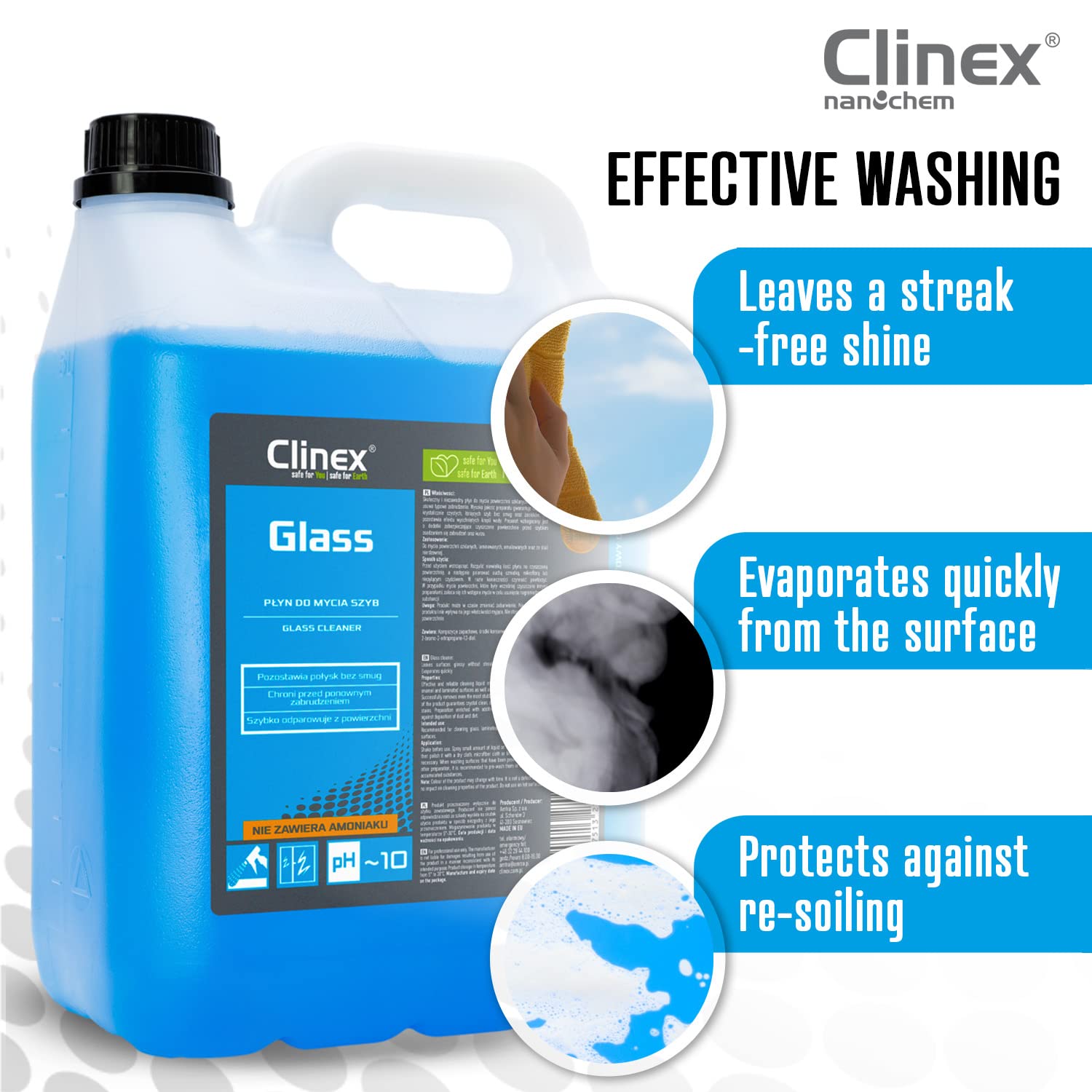 Image secondaire de CLINEX Liquide pour le nettoyage des vitres, brillance cristalline, sans traces, nettoyant pour vitres et vitres, 5 l