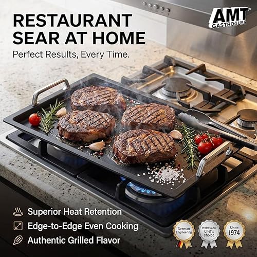 Miniatura 2 de AMT Gastroguss La "[...]" Plancha Profesional, 53 x 33 cm, 2 cm de profundidad, mangos de acero inoxidable, aluminio fundido, no apta para