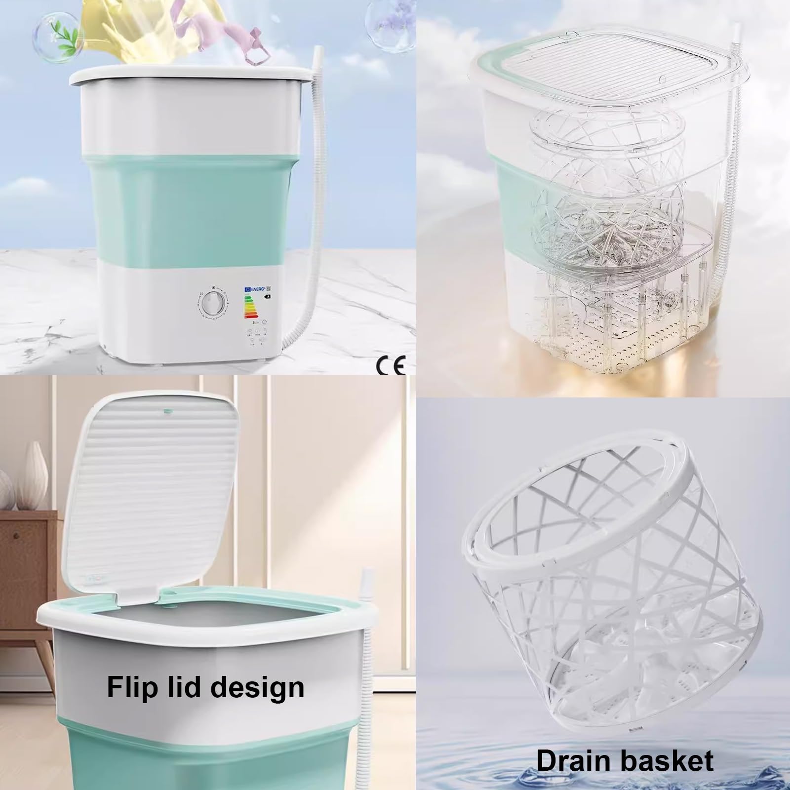 Lavatrice Portatile, Mini Lavatrice Pieghevole, 52L Lavatrice da Campeggio Piccola, per Casa/Viaggio/Campeggio/Dormitorio/Vestiti per Bambini/Calzini/Biancheria Intima