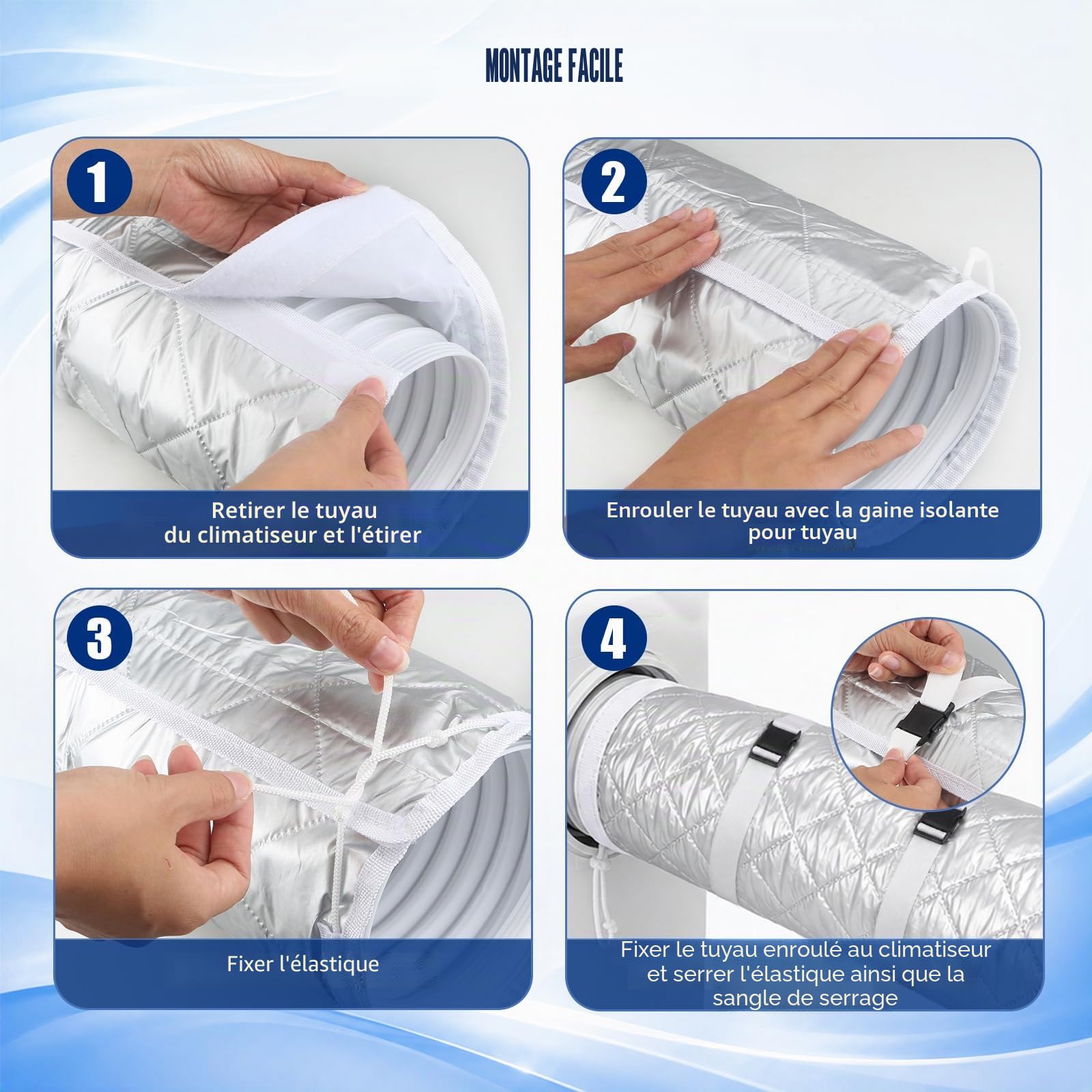 TUT Housse de protection pour climatiseurs portables avec cordon de serrage et 4 sangles de fixation réglables, 150 x 50 cm, isolation pour climatiseur