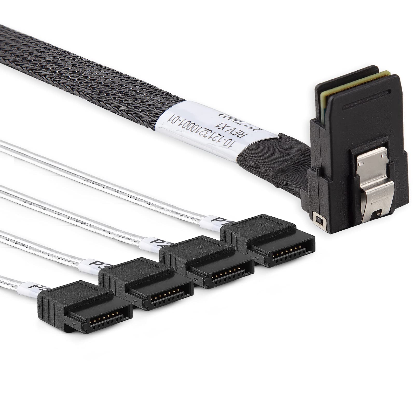 10Gtek MiniSAS SFF-8087 Fan-Out Cable Breakout to 4xSATA, 6Gbps High-Speed Cable for RAID Controllers, Servers & Storage Enclosures, 8087 Right Angle, 0.5-m(1.6ft)