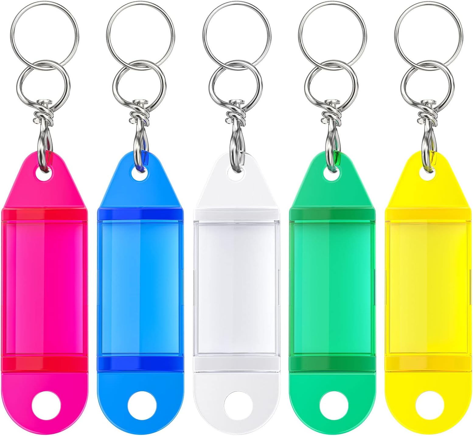 Uniclife 25 Pack Crystal Clear Tough Plastic Key Tags with Swivel Split Ring Label Window Assorted Colors