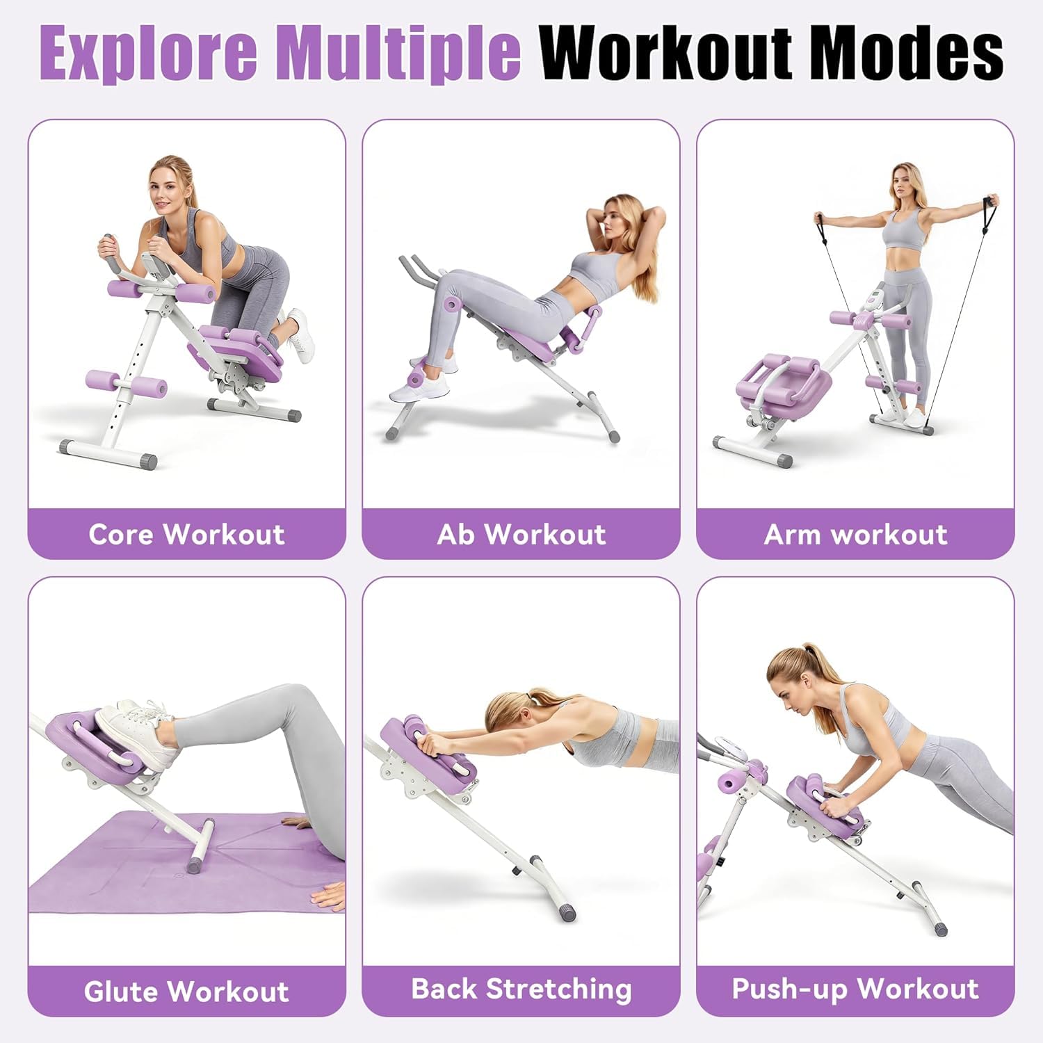 Entrenador Abdominales, Multifuncional Maquina Abdominales en Casa, Plegable&Ajustable Banco Abdominales con Banda Elástica/Display LCD, Carge 200KG, Entrenamiento Cuerpo Completo
