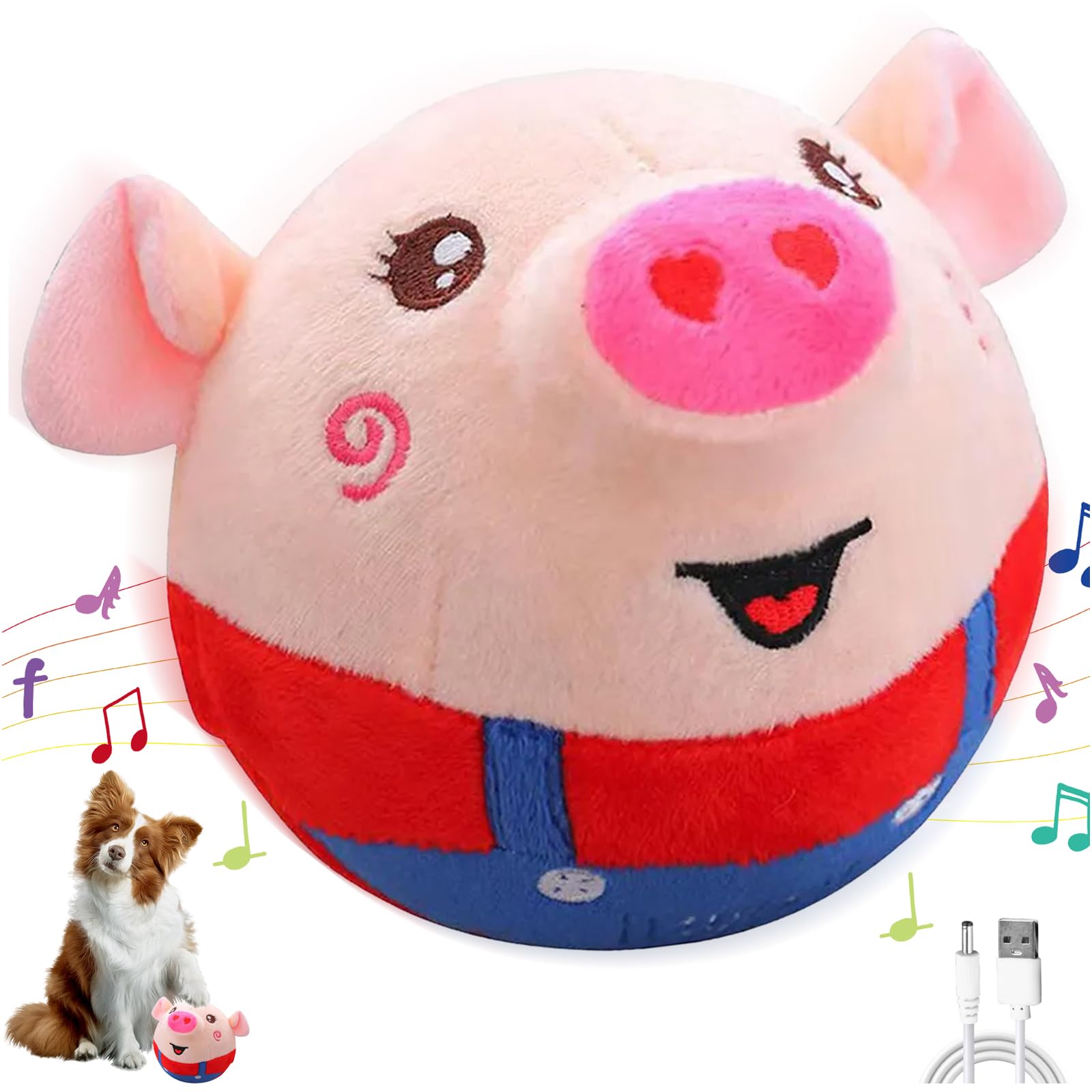 Audasi Active Moving Pet Plush Toy Interactive Dog Toys for Boredom Bouncing Piggy Dog Toy Shaking Talking Dog Ball for Dogs Cats Pets Washable Cartoon Pig Squeaky Plush Dog Toy Pet Toy Red