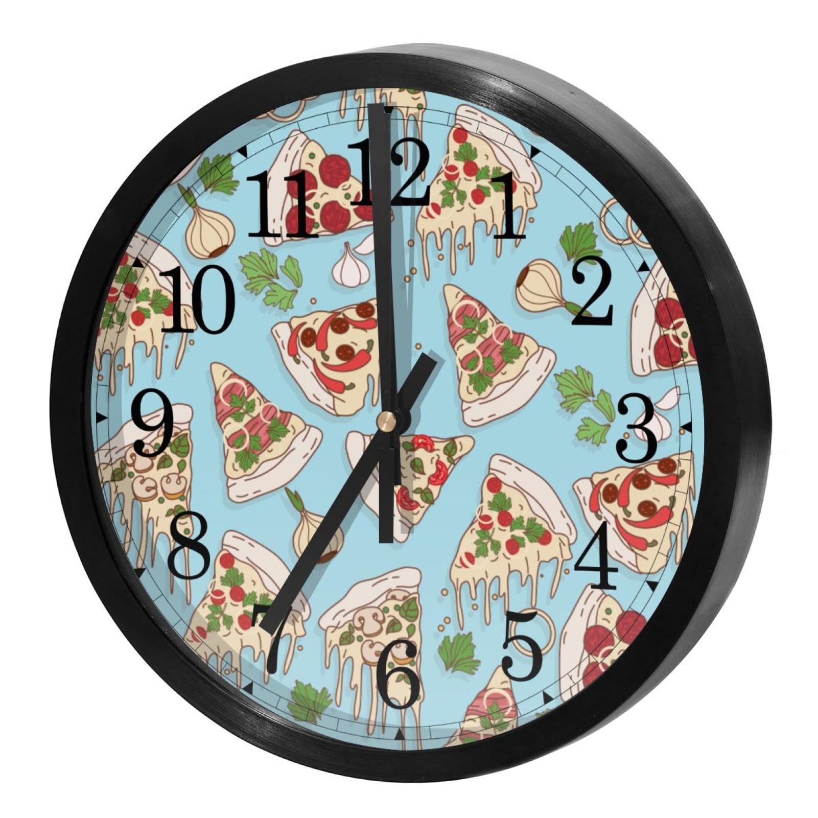 VAPOKF Wall Clock Silent Non Ticking Quartz Battery Operated Round Wall Clocks Home/Kitchen/Office/School Clock, Pizza Pattern