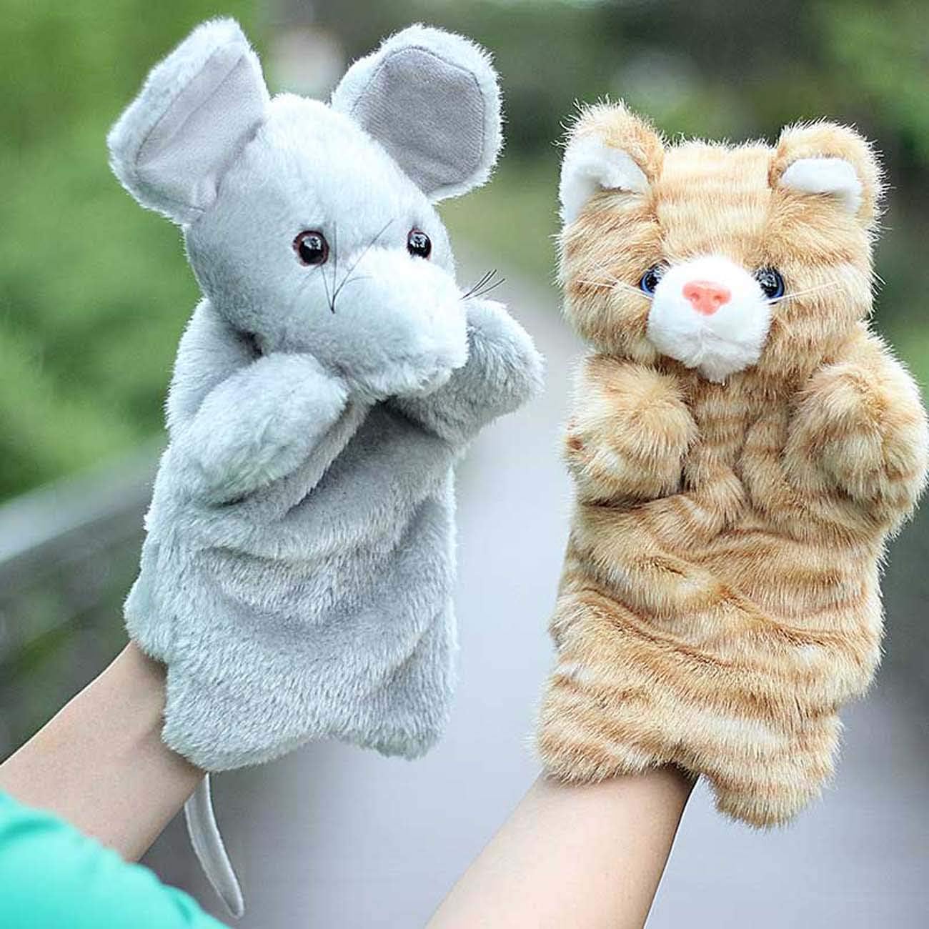 Mouse Hand Puppets Plush Animal Toys for Kids Imaginative Pretend Play Storytelling Gray