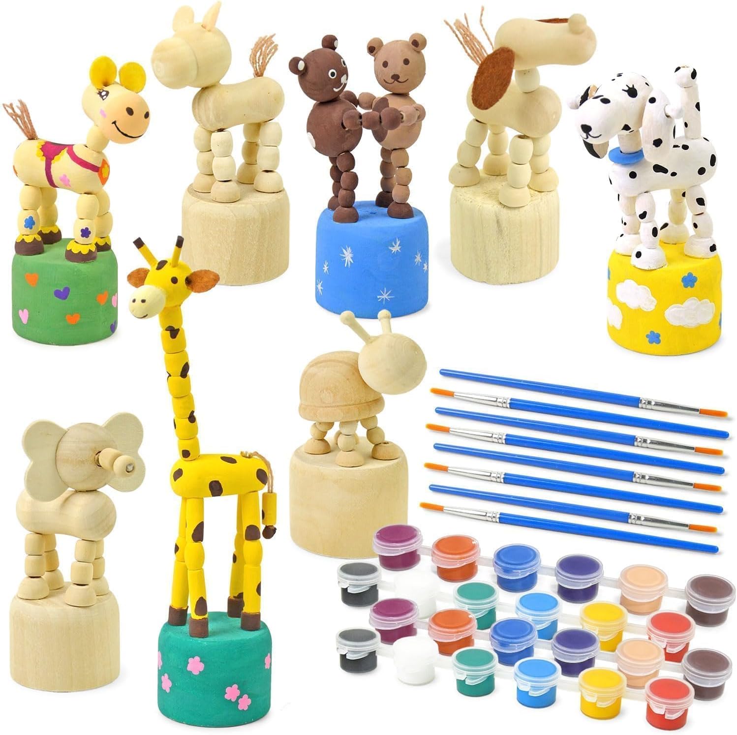 Vileafy Crafts for Kids Ages 4-8 with Paints & 8 Brushes, DIY Wooden Painting Kits for Boys and Girls, Unfinished Wood Animals Figures for Painting Party Favors and Kids Gifts