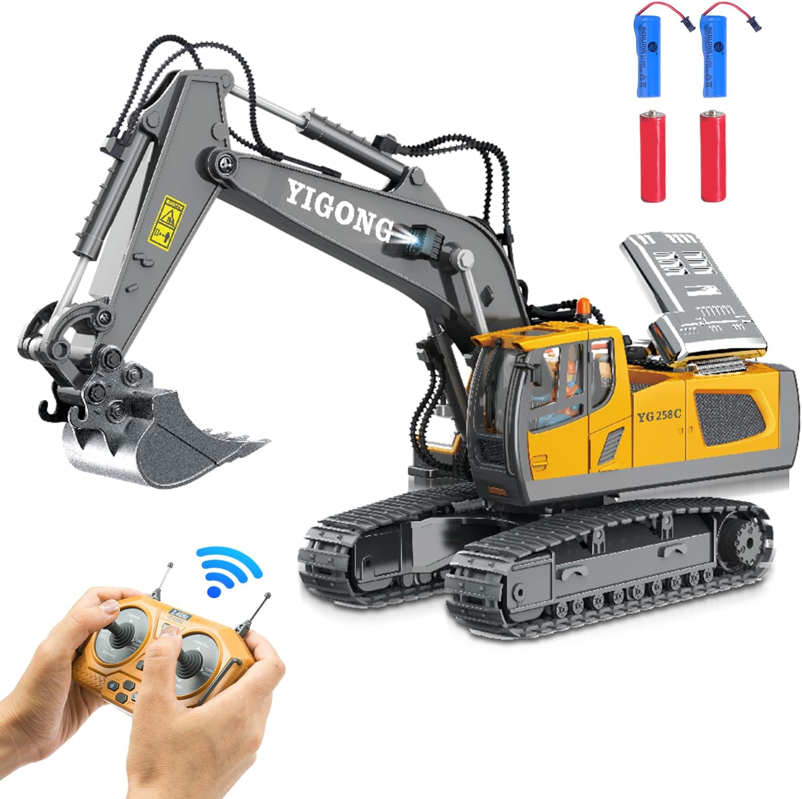 Remote Control Excavator Construction Toys for Boys Age 6-12, RC Excavator with Metal Shovel, 21200mAh Rechargeable Batteries, Perfect for Christmas or Birthday Gifts