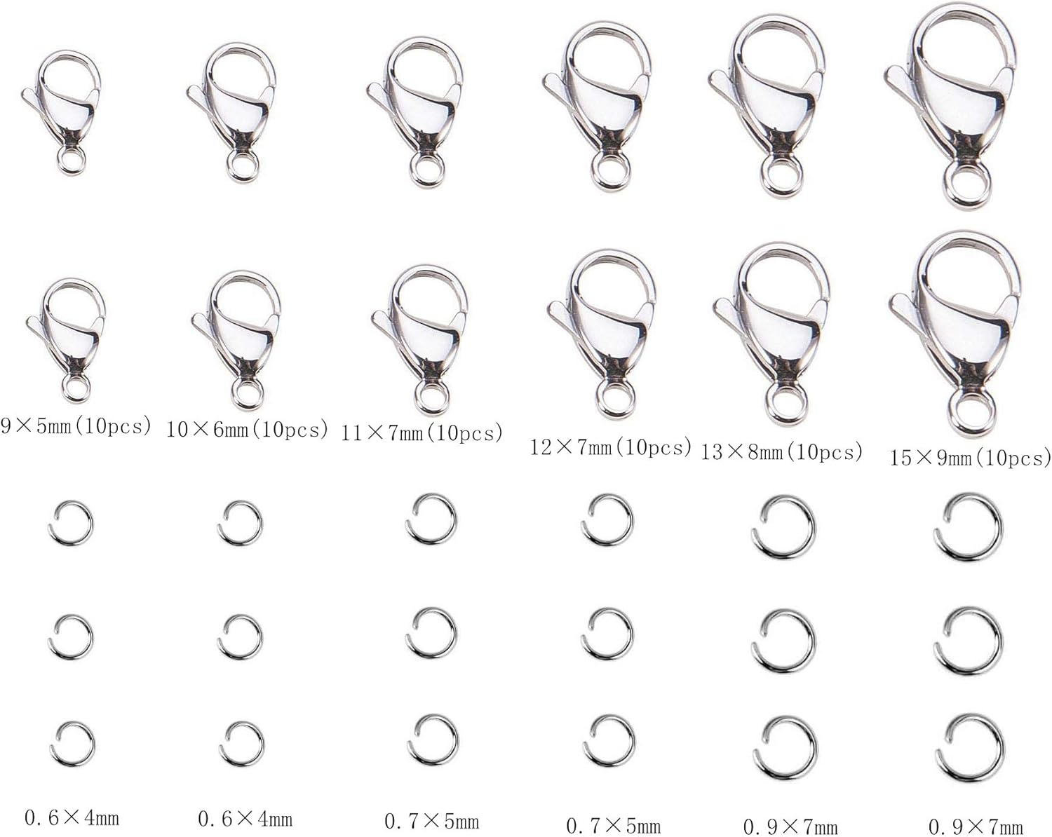 210pcs 304 Stainless Steel Lobster Clasps Claw Clasps and Open Jump Rings for Bracelet Necklace Jewelry Making Findings - Image 2