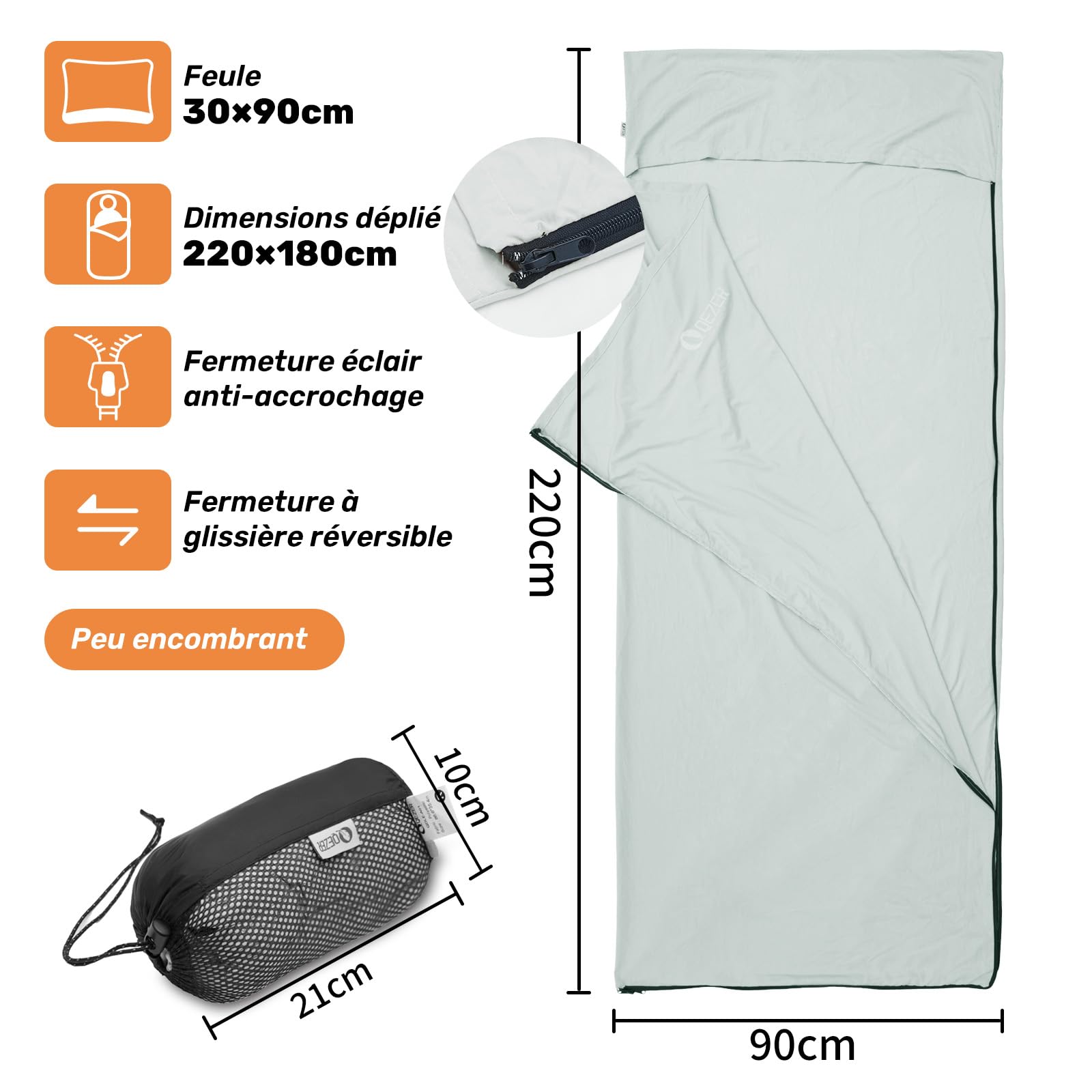 Sac a Viande Couchage, Ultra-léger et Doux, Sac de Couchage Adulte, Couverture de Voyage Extra-Large, adaptée au Camping, à la randonnée et aux séjours à l'hôtel