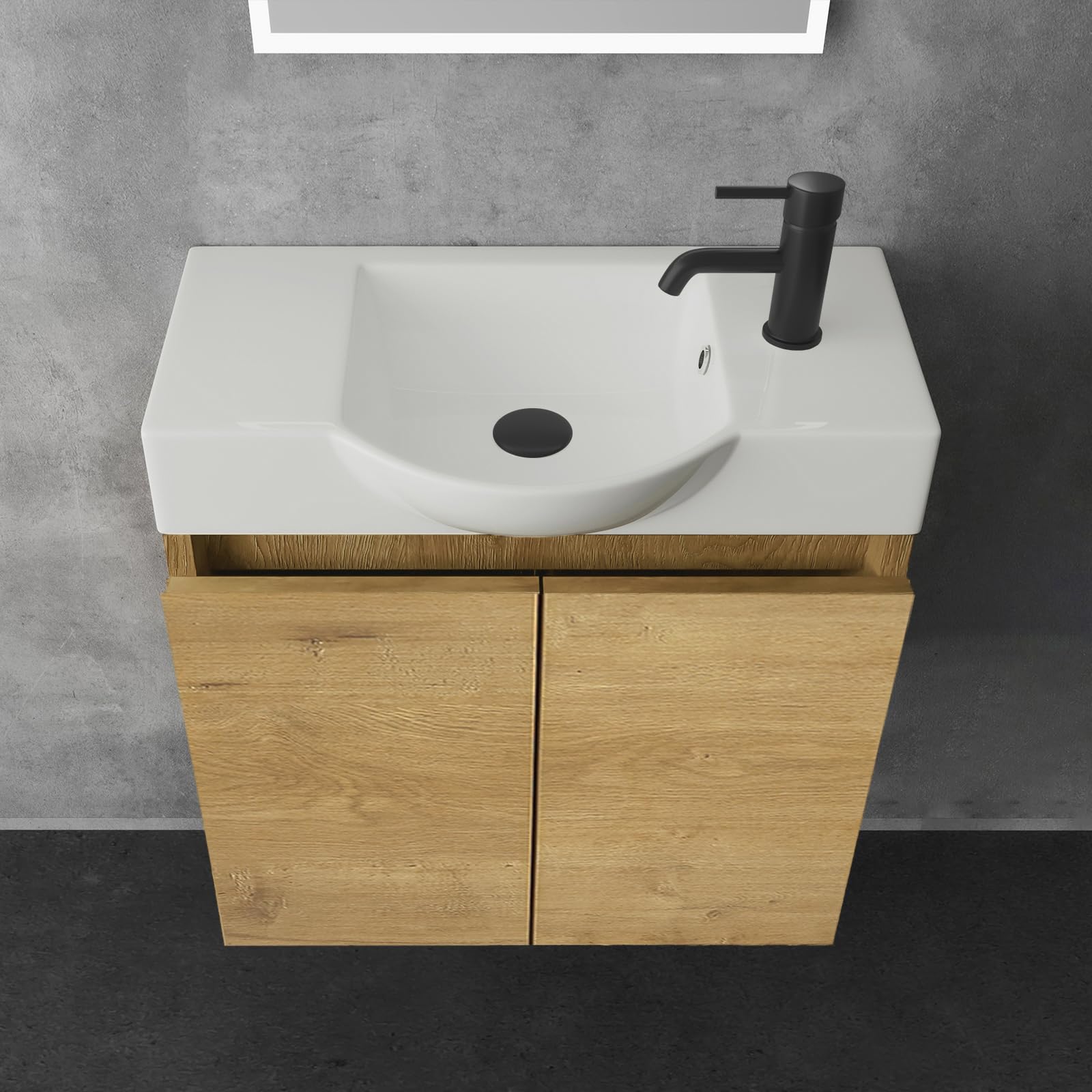 Alpenberger - Lavabo con mobiletto, larghezza 55 cm, lavabo con mobiletto da bagno, moderno set | piccolo lavandino per ospiti, mobiletto da bagno (rovere naturale)