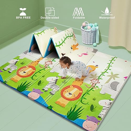 UANLAUO Alfombra de Juego Para Bebé, Alfombra de Juego, Plegable, Extra Grande, de Espuma Gruesa, Reversible, Impermeable, Portátil, Para Bebés