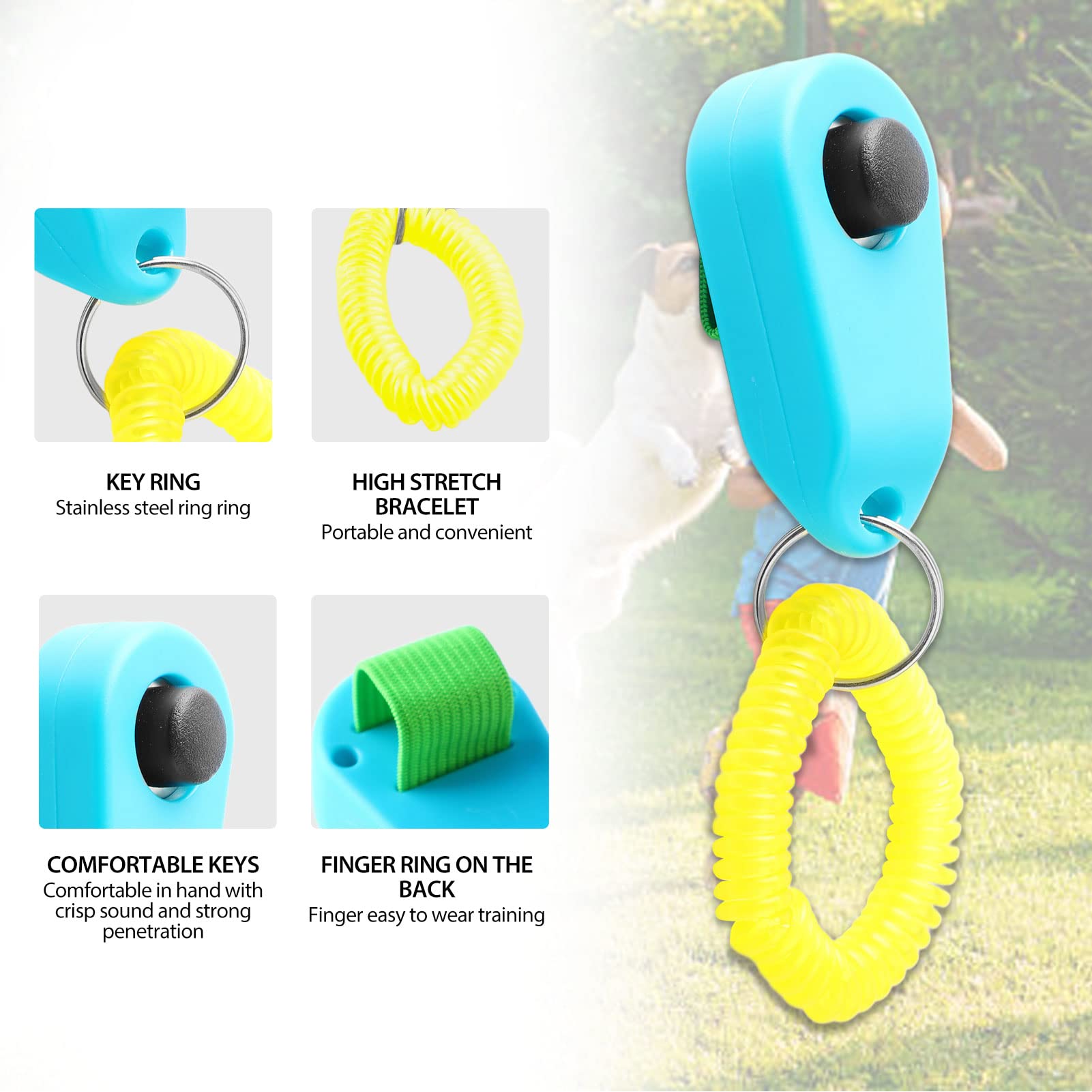 BTSEURY Dog Training Clicker Interactive Squeaky Comfortable Universal Training Clicker Ring for Dogs Cats (Sky Blue)