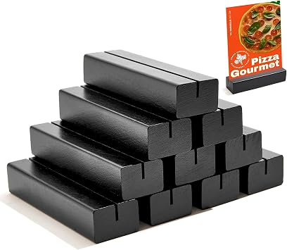 10Pcs Wooden Place Card Holders Black, Wood Photo Picture Card Holders for Weddings Banquets and Parties, Beech Table Number Holder Stands, Wood Menu Holder for Restaurants