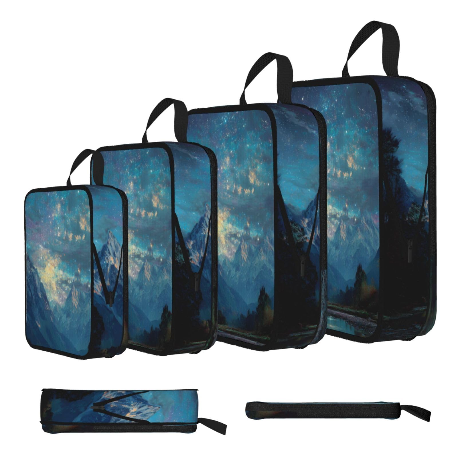 Starry Sky Mountains Print 4 Set Compression Packing Cubes For Suitcases,Expandable Storage Bags Organizers