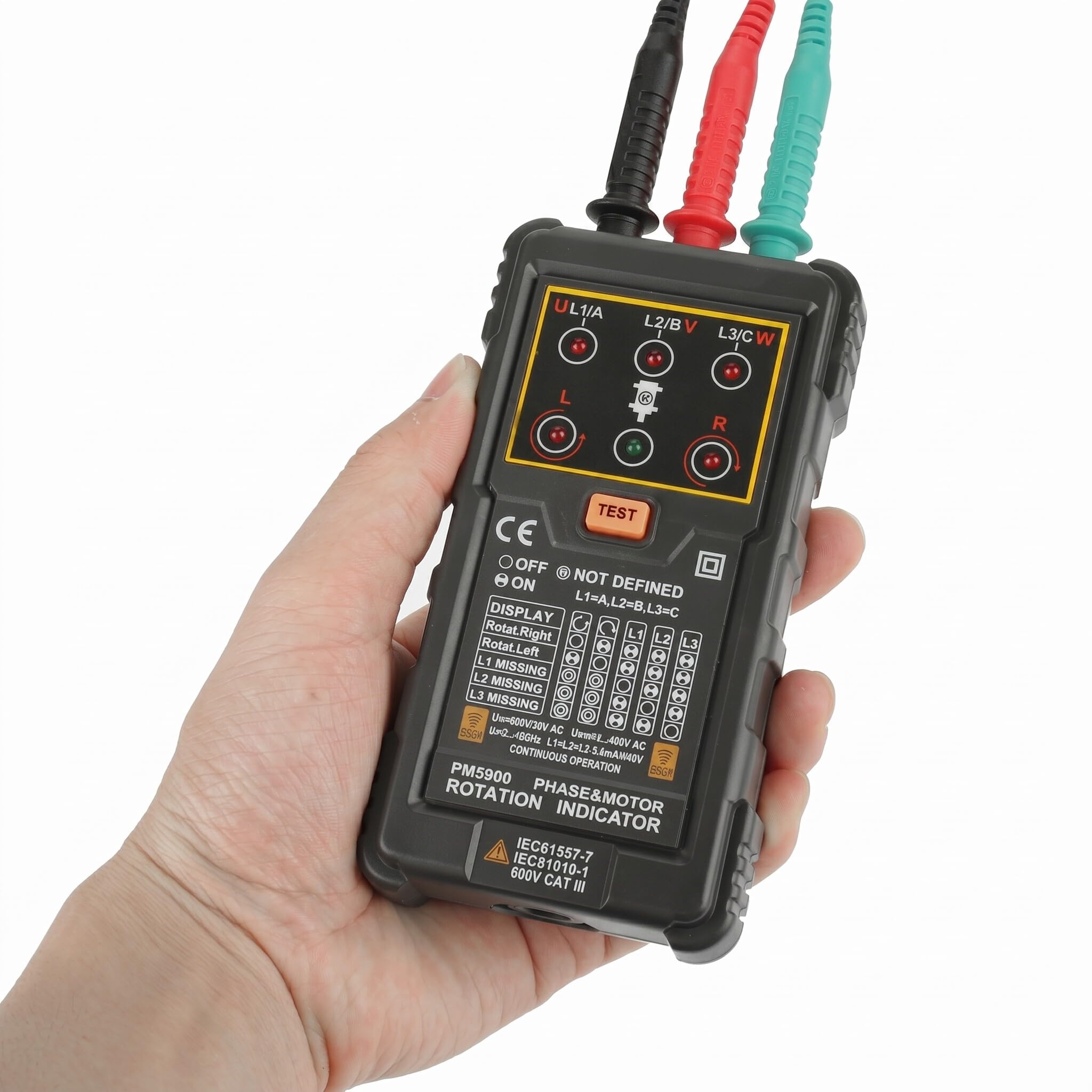 PEAKMETER PM5900 Motor 3 Fase Motor Rotación Indicador Tester Portátil Handheld Tester Herramienta necesaria para instalar, reparar o mantener 3 Fase o Motor