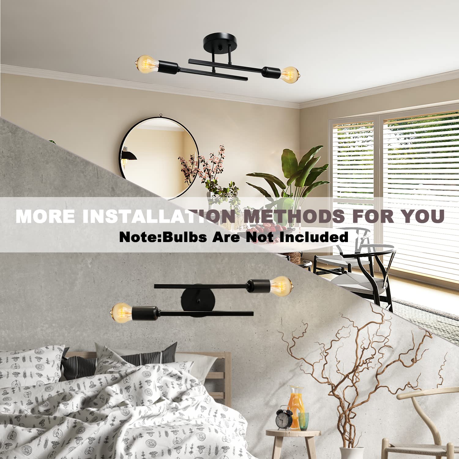 XHWHZZ - Lámpara de techo semiempotrada de 4 luces, lámpara de techo industrial, moderno Sputnik Chandelie de metal negro para sala de estar, sin bombilla 5