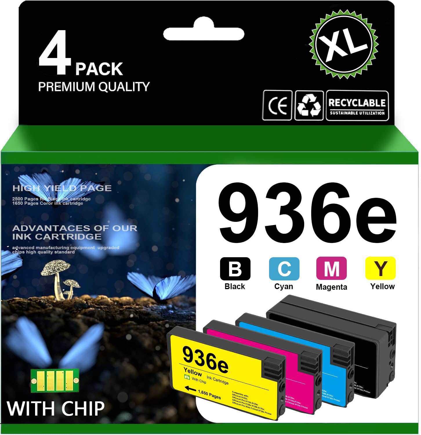 936xl 936e 936 Ink Cartridges with Chip Replacement for HP 936 936e Ink Cartridge Compatible with OfficeJet 9122e OfficeJet Pro 9110b 9125e 9128e