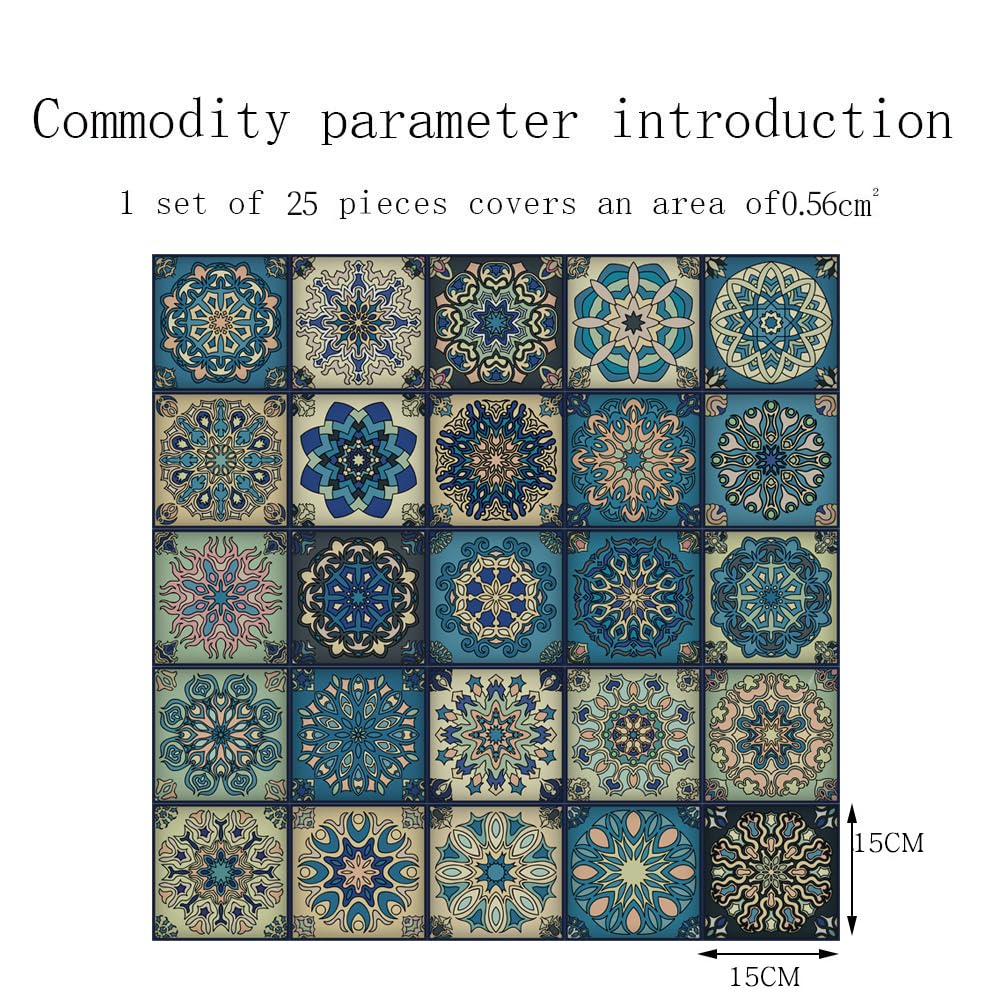 25pc Tile Stickers,Retro Traditional Wall Tile Transfers Stickers Self-Adhesive Peel and Stick Waterproof Kitchen Bathroom DIY Backsplash (6x6in,15x15cm) - Image 2