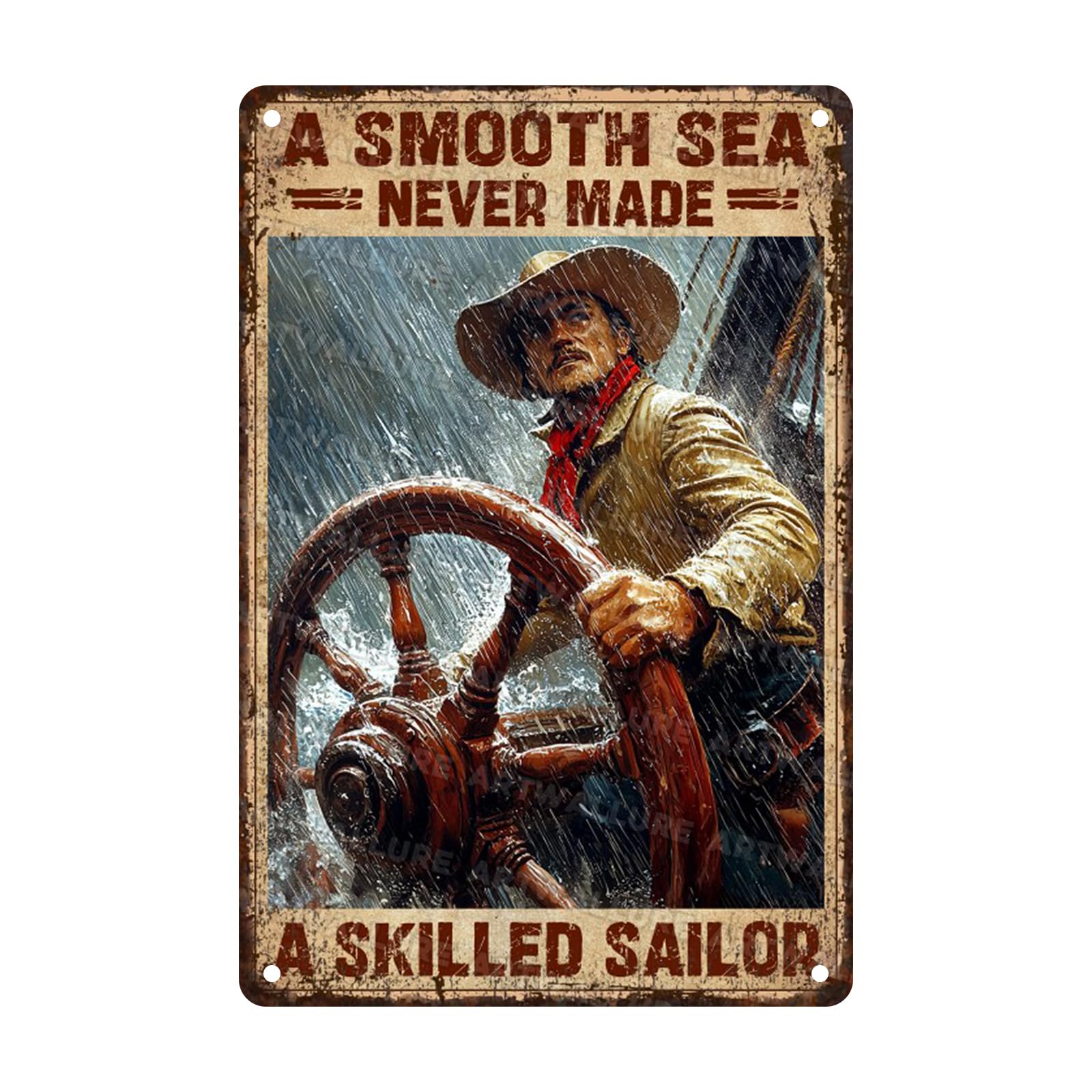Vintage Metal Tin Sign A Smooth Sea Never Rustic Navigation Decor Metal Poster for Home Office Cafe Bar Art Wall Decor 8x12inch