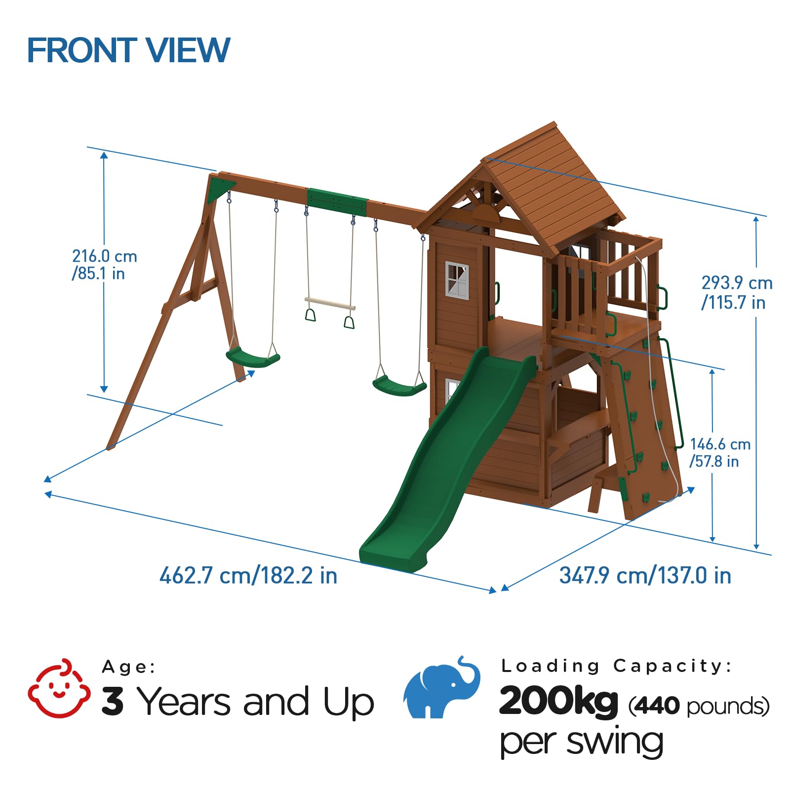 DOLPHIN PLAYGROUND T Schaukel-Set mit Rutsche, 2 Schaukeln, Trapezstange, Kletterwand & Spielhaus mit Spielküche und Holzdach – Outdoor-Spielgerät aus Zedernholz für Kinder ab 3 Jahren | Rutsche, 2 Schaukeln, Trapezstange, Kletterwand – Outdoor-Spielgerät