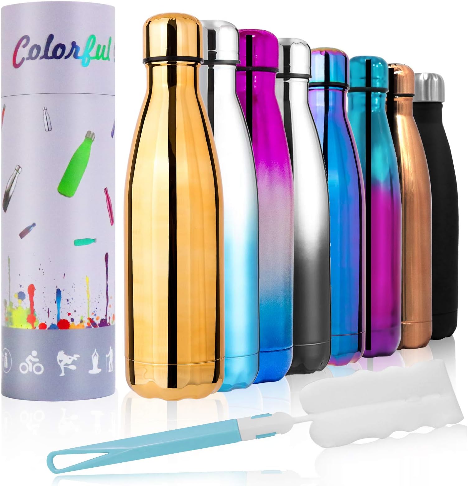 YCNET Vacuum Insulated Double Walled Water Bottle, Stainless Steel Vacuum Flask, 12 Hours Hot/24 Hours Cold, Leak Proof BPA Free Water Bottles for Outdoor Sport Hiking Camping and School Office