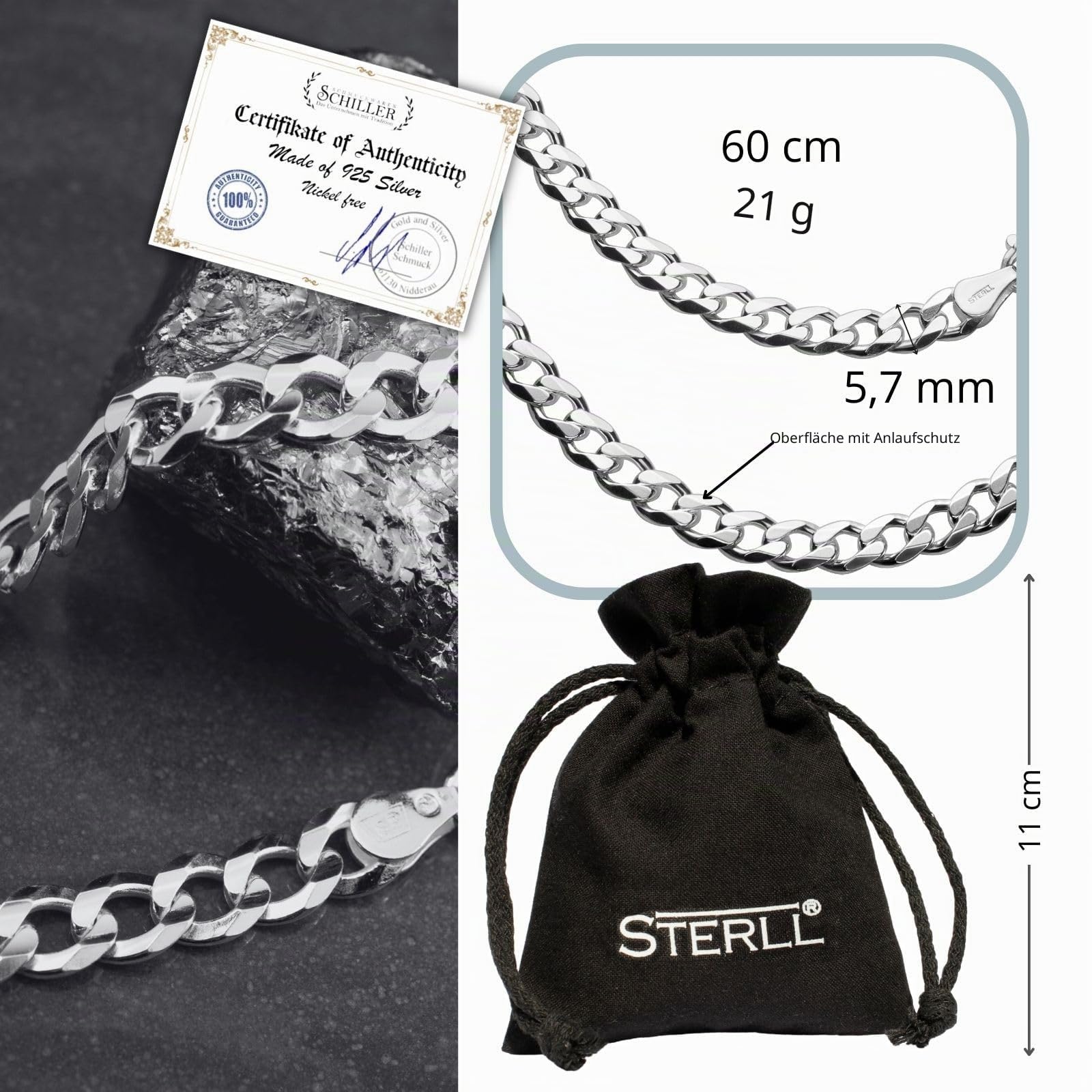 Herren Silberkette Silber 925 Ohne Anhänger Eco-Verpackung Geschenk für Freund