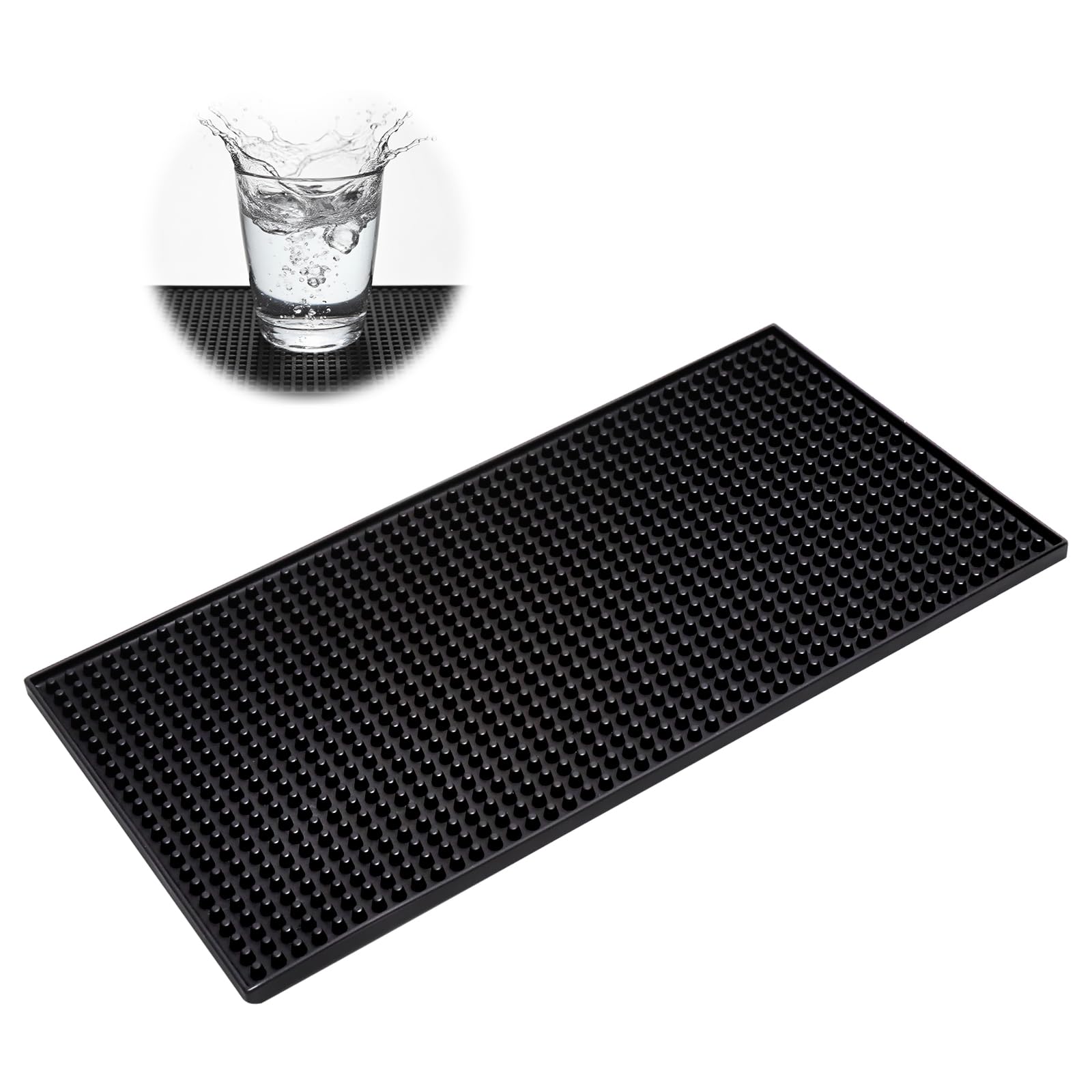 Lot De 4 Tapis De Bar Noir 30x15cm - Tapis D'Égouttement Rectangulaire PVC Antidérapant