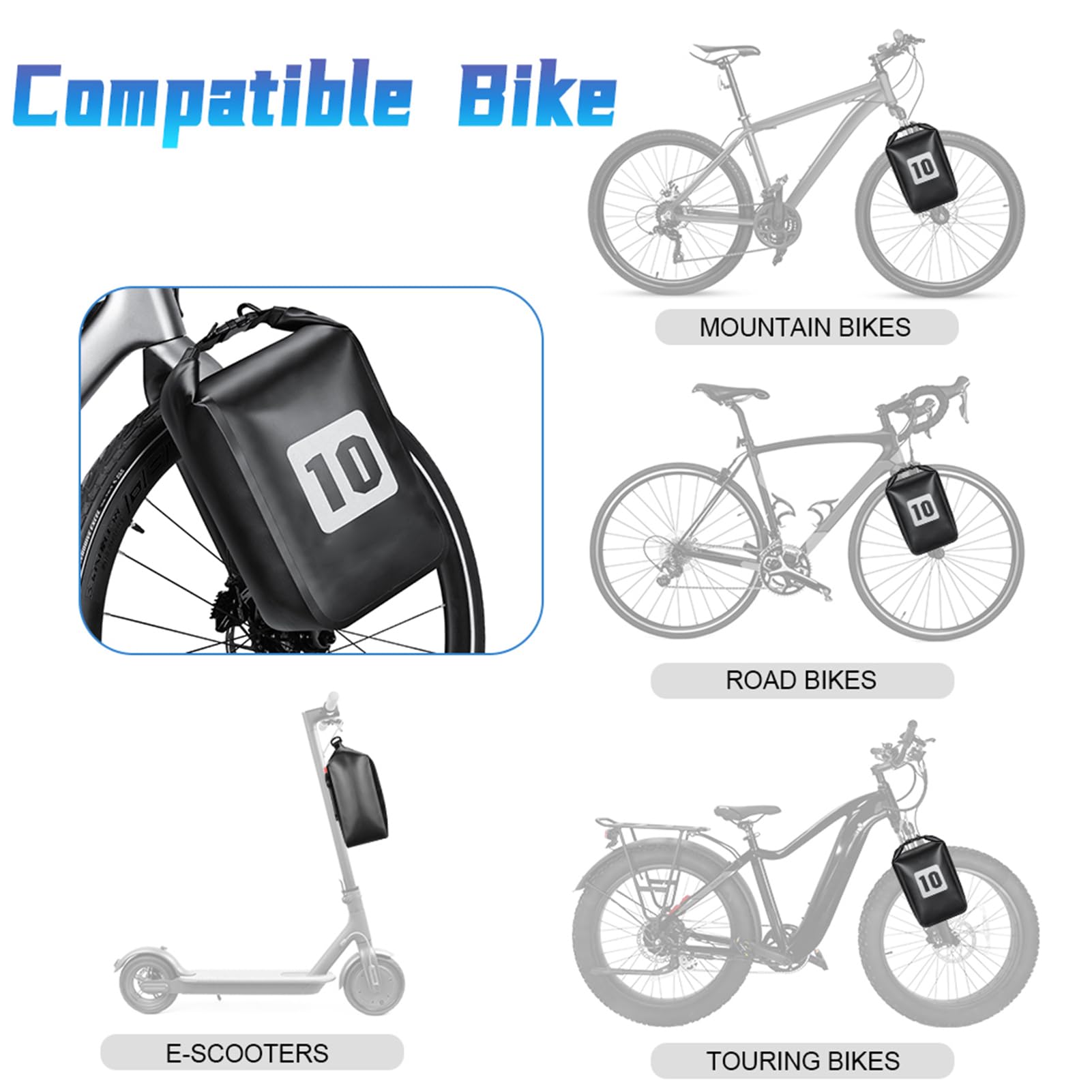 flexman Borsa per Forcella Bici da 10 Litri, Borsa Anteriore per Bici a Sgancio Rapido e Antipioggia, Borsa da Viaggio a Lunga Distanza per Mountain Bike Bici da Strada Escooter