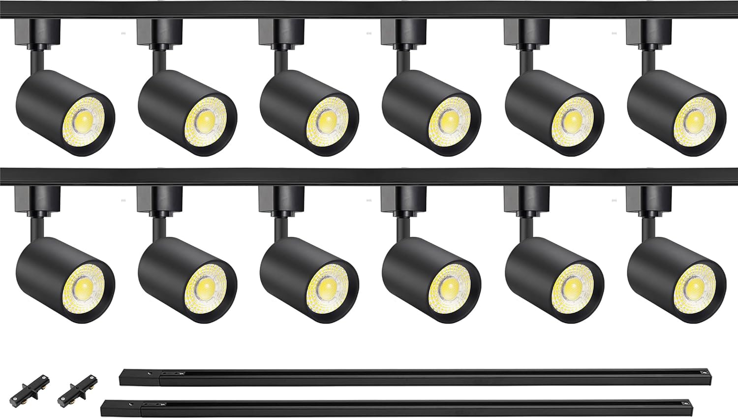 VANoopee 12-Light LED Track Lighting Kit with 6.6FT H Type Track Rails, Dimmable Track Light Heads Bright Ceiling Spotlight Fixture for Kitchen Accent Art, 3000K Warm White, No Flicker 10W 800lm Black