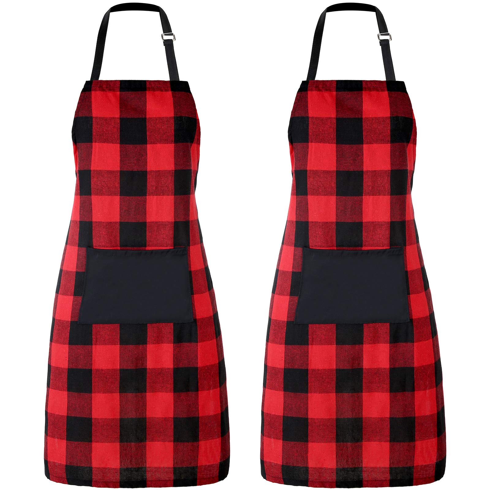 Geyoga 2 Pieces Buffalo Plaid Apron Cotton Cooking Apron Adjustable Bib Aprons with Pocket for Christmas Cooking Baking