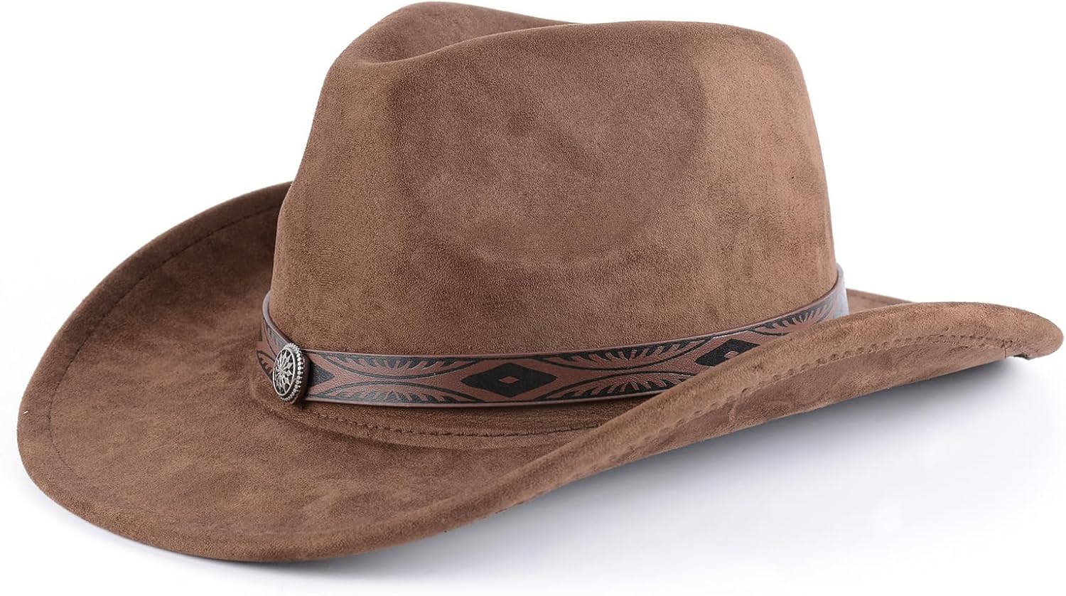 Universal Cowboy Hat for Men and Women,Wide Brim Suede Panama Hat, Adjustable Design, Soft Lightweight, Fit for Daily Wear Brown - Image 9