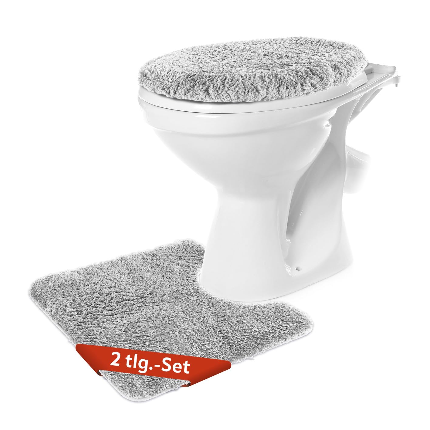 BENKSTEIN WC-Vorleger-Set 2-teilig in hellgrau | weich & rutschhemmend – Badgarnitur mit WC-Vorleger 50x55 cm & Deckelbezug 49x51 cm | flusenfrei & waschmaschinengeeignet | kuscheliger Badteppich