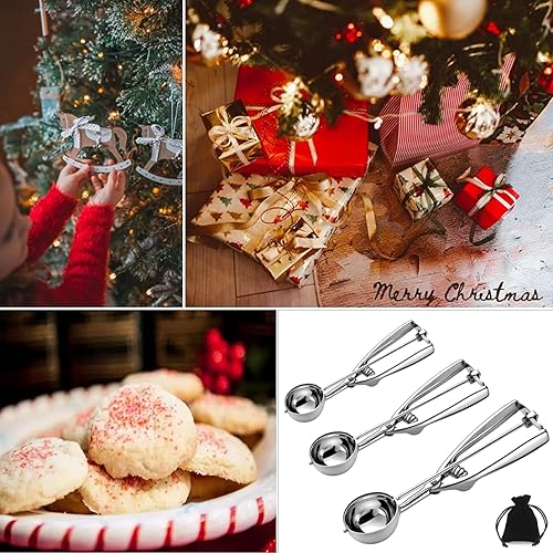 Miniatura 7 de Juego de 3 cucharas de helado de acero inoxidable para hornear, cuchara de galletas para hornear, cuchara de helado con liberación de gatillo,