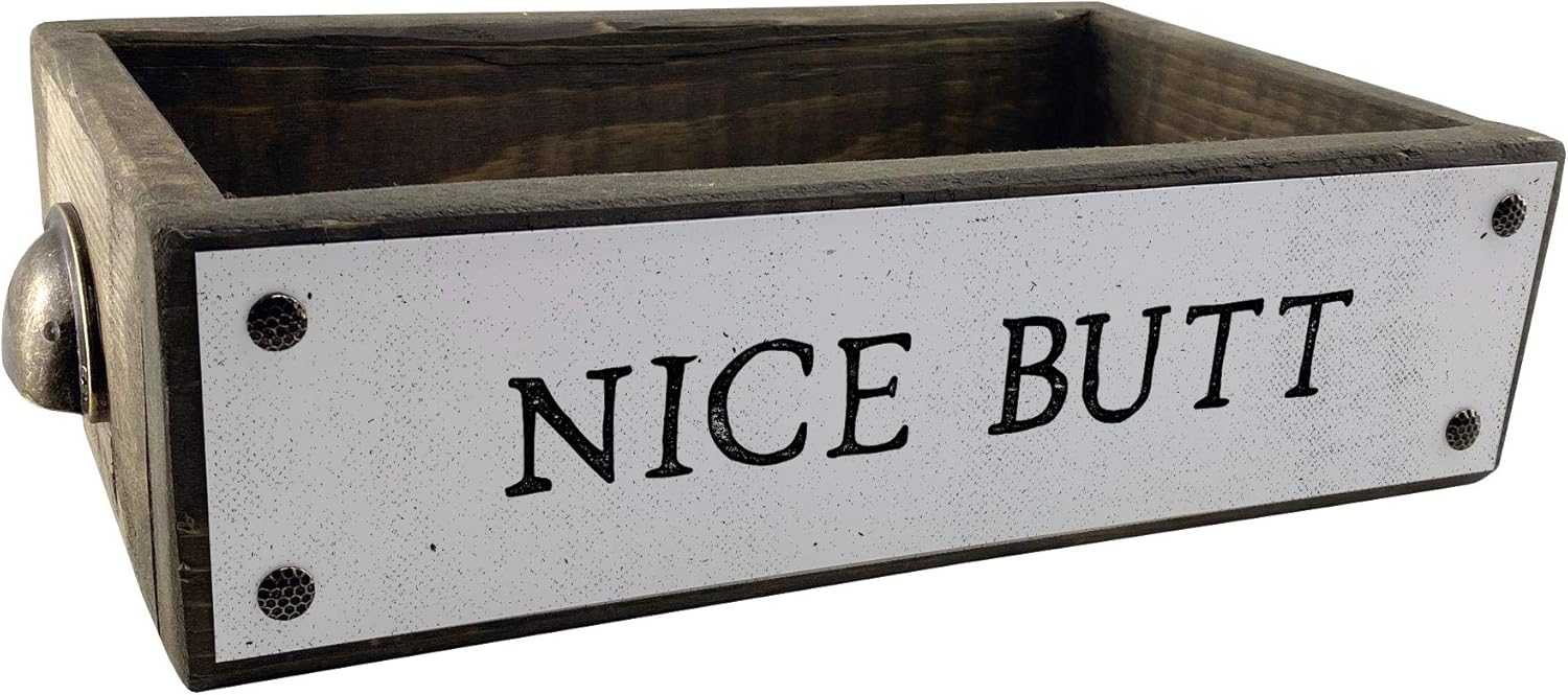 ANVEVO Nice Butt – Bathroom Box – Cute & Funny Rustic Farmhouse Bathroom Decor - Toilet Paper Holder - Wood Boxes with Sayings – Diaper Caddy