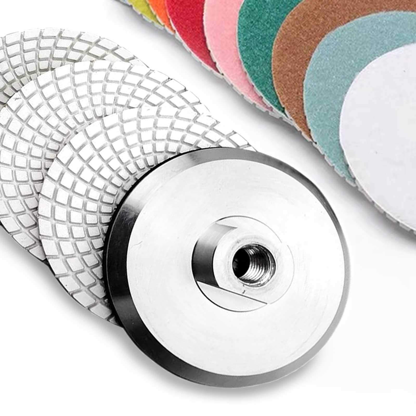 10 almohadillas de pulido de diamante de 4 pulgadas, incluyendo juego de almohadillas de respaldo de aluminio para amoladora angular, pulir en húmedo/seco, piedra de granito, mármol y