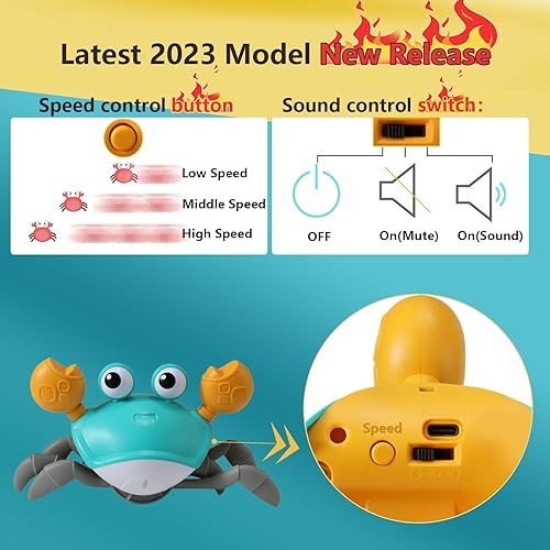 Miniatura 2 de TFS Crawling Crab Toy 2.0 - Cangrejo Crawly con música y control de velocidad - Carga tipo C - Evita automáticamente obstáculos - Música y luces -
