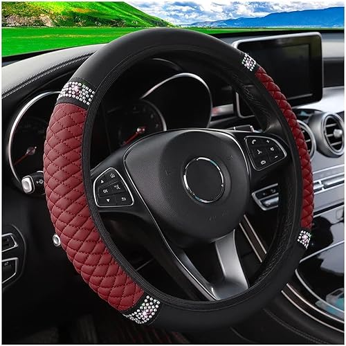 Funda protectora de cuero brillante para volante, cuero PU elástico con cristales de estrás coloridos diamante de cristal, accesorios brillantes