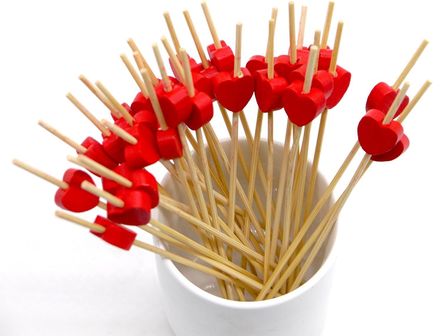 Comicfs 200 Counts Cocktail Picks 4.7" Handmade Bamboo Picks Toothpicks Sandwich Appetizer Cocktail Sticks Party Supplies BONUS Comicfs Portable Toothpick Box Pocket Set, Red Heart - 07