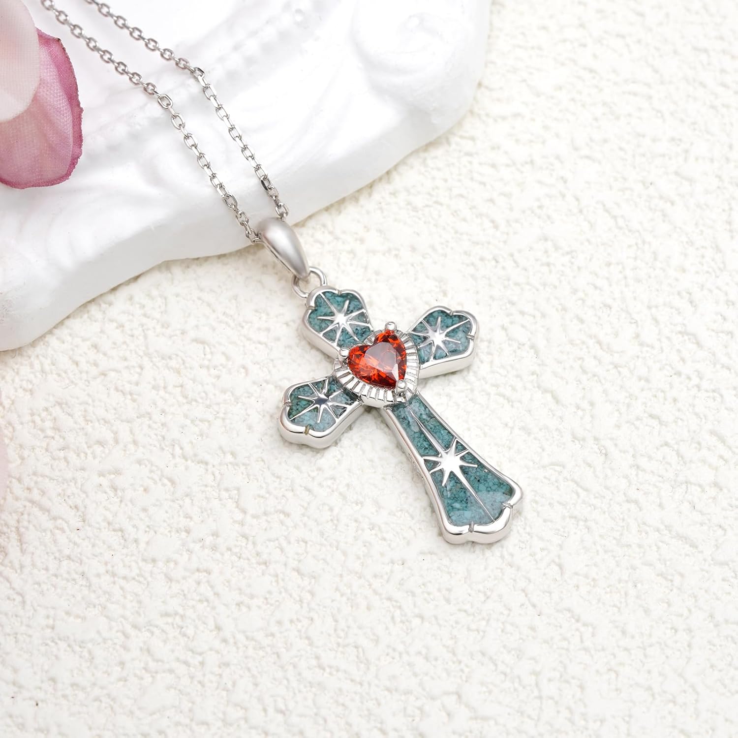 Cross Necklace for Women 925 Sterling Silver Turquoise Cross Necklace Religious Jewelry Gifts for Women - Image 3