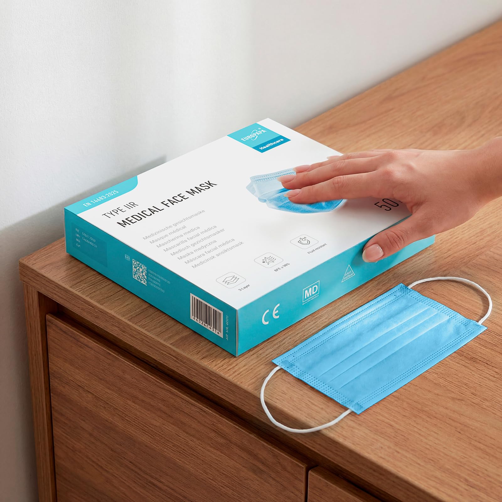 EUROPAPA® Blau Medizinisch Type IIR Norm EN14683 TÜV CE zertifizierte Mundschutzmasken OP Masken 3-lagig Mundschutz Gesichtsmaske Einwegmaske BFE ≥ 98%, 10 Box (500 Stück)